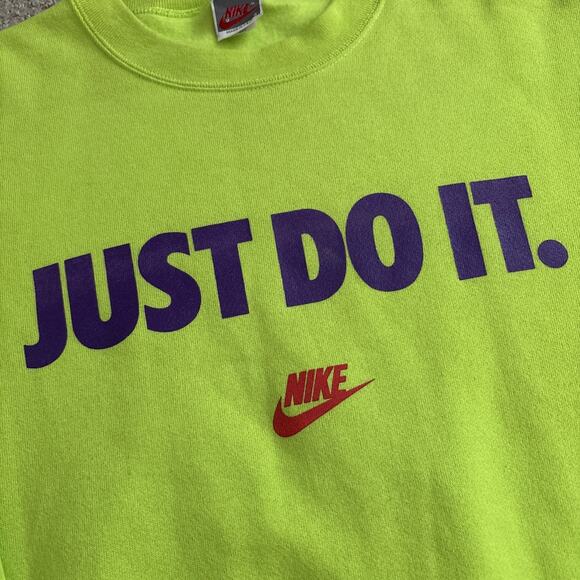 Nike Vintage Sweatshirt Just Do It Swoosh Fleece Pullover Green Made In USA Sz S - Picture 2 of 8